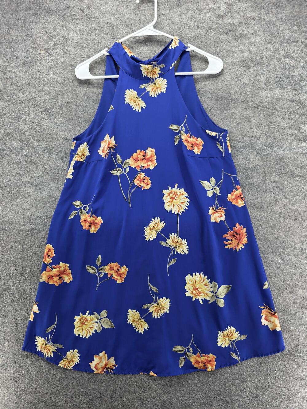 Lulus Dress Womens Medium Blue Floral Halter Tie Back Trapeze Swing Summer